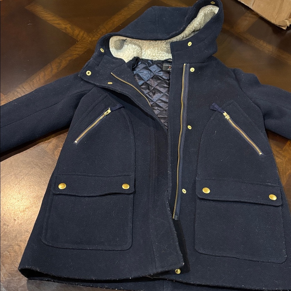 Crewcuts navy  and Gold Hooded Field Jacket removable faux fur from hood